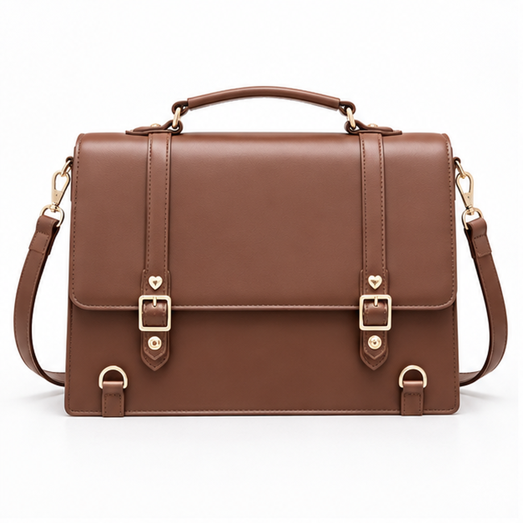 Elegant Brown Structured Buckle Shoulder Satchel-4