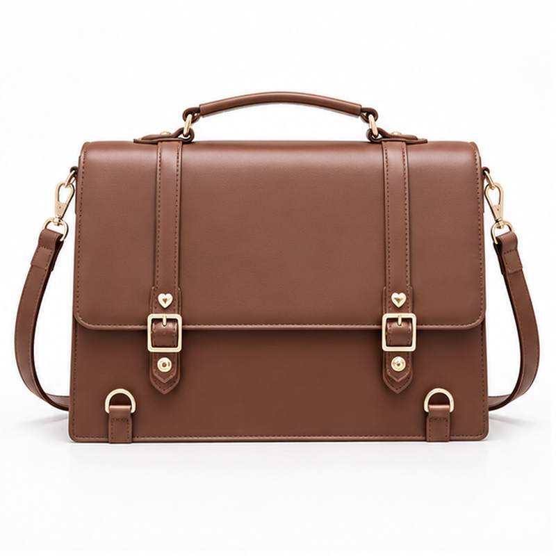 Elegant Brown Structured Buckle Shoulder Satchel-4