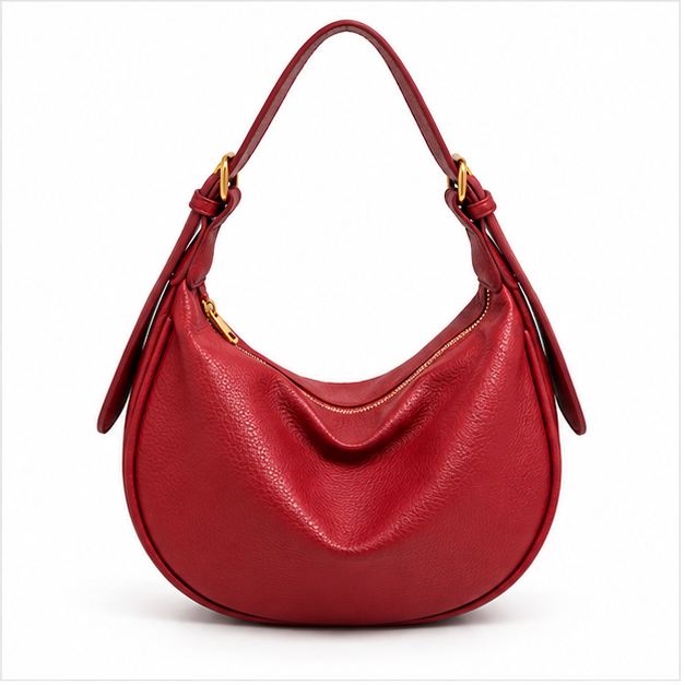 Red Crescent Slouchy Leather Shoulder Bag-4