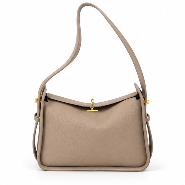 Grey Pebbled Leather Shoulder Handbag Design-4