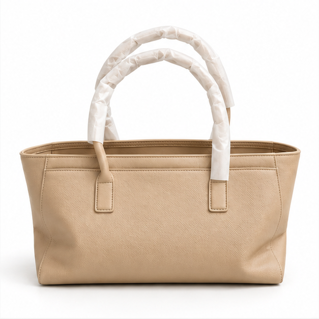 Beige Textured Everyday Carry Tote Handbag-4