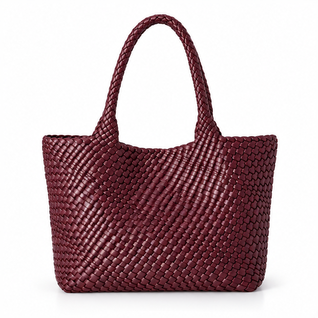 Burgundy Woven Leather Everyday Tote Bag-4