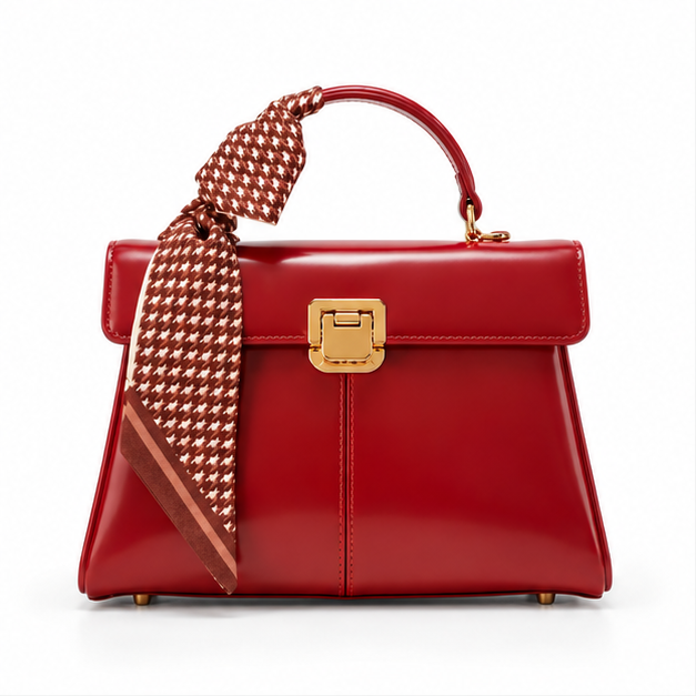 Red Bow Accent Structured Leather Handbag-4