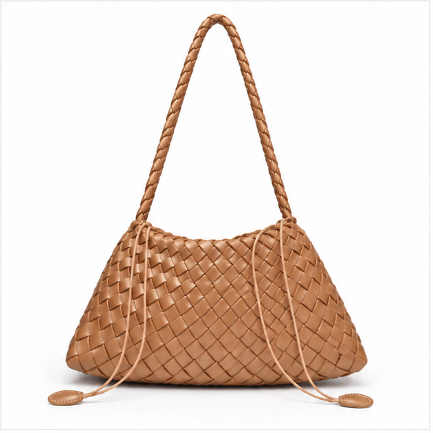 Light Brown Woven Leather Shoulder Bag-4