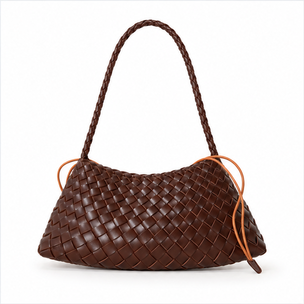 Woven Chocolate Brown Braided Shoulder Bag-4