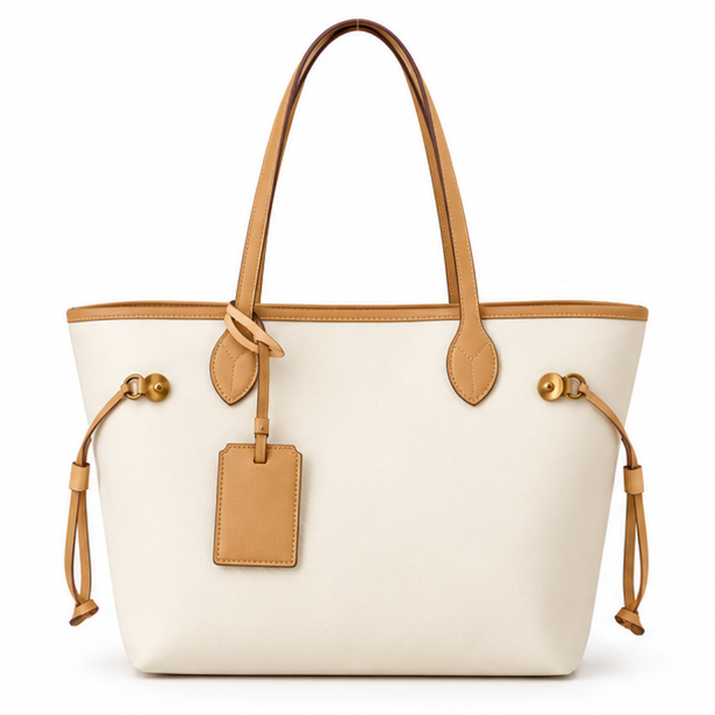 Elegant Cream Tan Trim Tote Bag-4