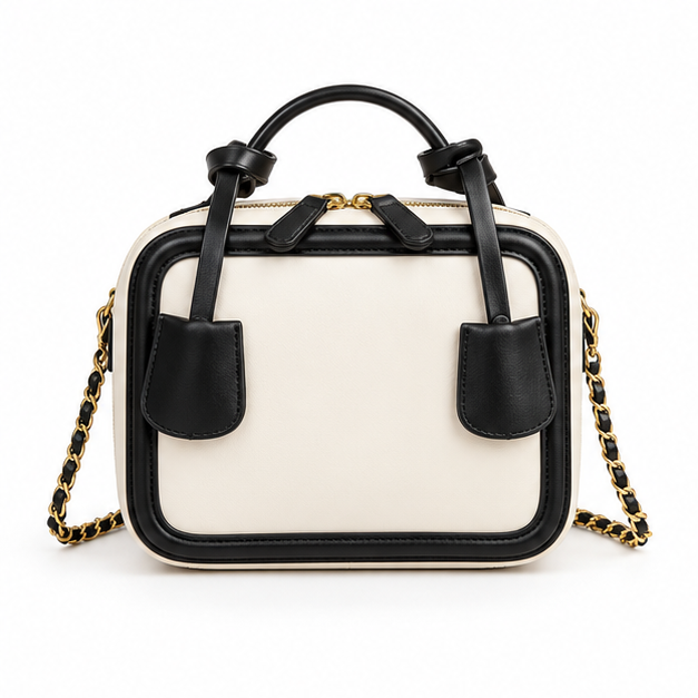 Elegant Contrast Chain Structured Shoulder Handbag-4