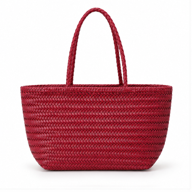 Burgundy Woven Everyday Structured Tote Bag-4