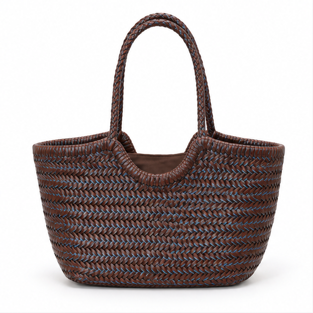 Brown Blue Woven Everyday Tote Bag-3
