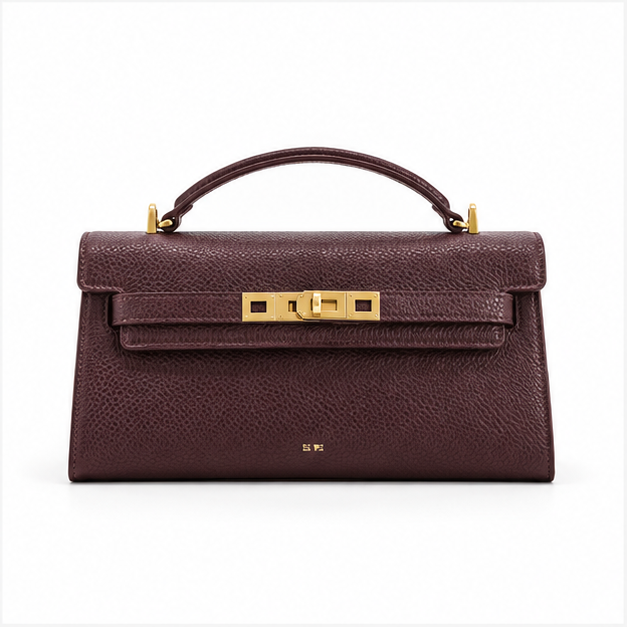 Burgundy Structured Top Handle Statement Handbag-4
