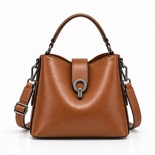 Caramel Leather Structured Shoulder Handbag Purse-4