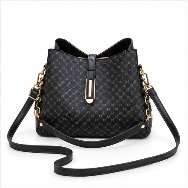 Elegant Monogram Black Shoulder Handbag Collection-4