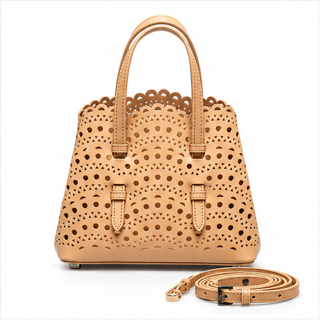 Apricot Laser Cut Structured Tote Bag-4