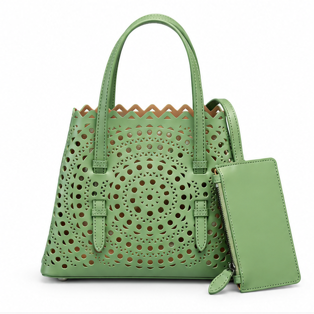 Sage Laser-Cut Tote With Matching Pouch-4
