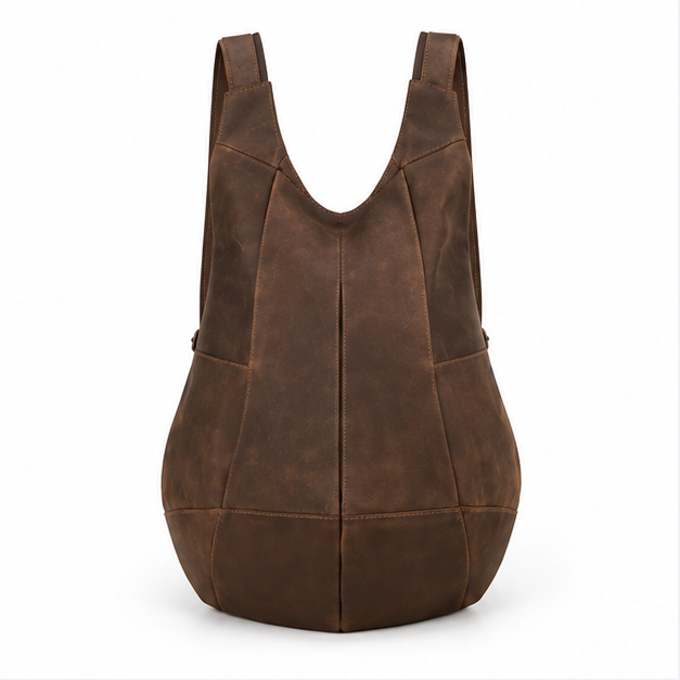 Dark Brown Adjustable Leather Backpack Bag-4