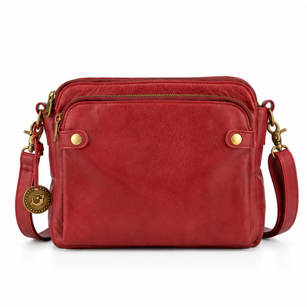 Vintage Red Leather Crossbody Shoulder Bag-4