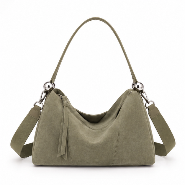Green Suede Slouchy Shoulder Hobo Bag-4