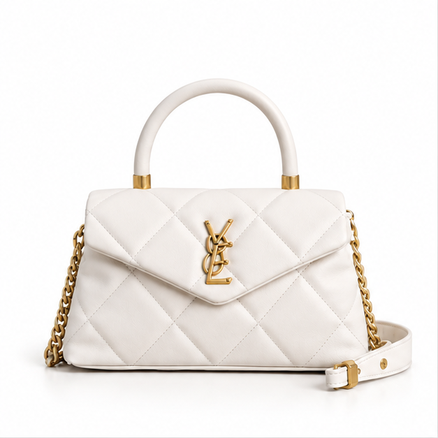 Ivory Quilted Top Handle Shoulder Bag-4