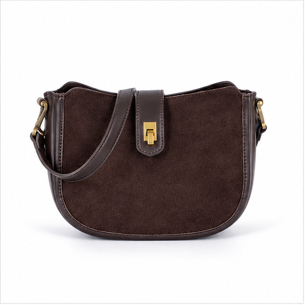 Elegant Brown Suede Crossbody Shoulder Bag-4