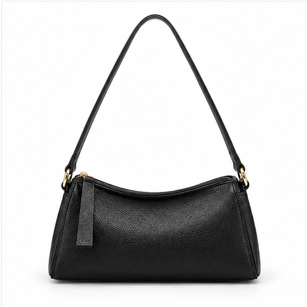 Black Pebbled Leather Shoulder Baguette Bag-4
