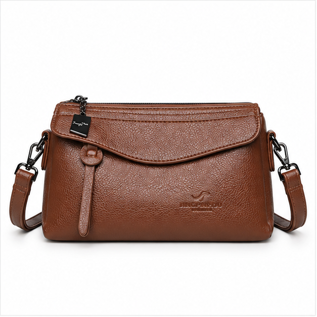 Elegant Brown Textured Leather Crossbody Handbag-4