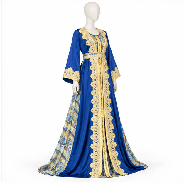 Royal Blue Embroidered Luxury Kaftan Dress-2