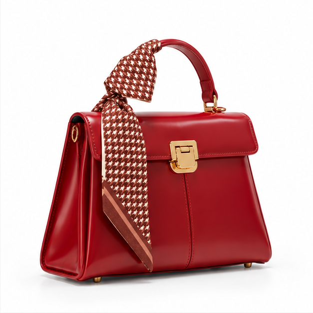 Red Bow Accent Structured Leather Handbag-1