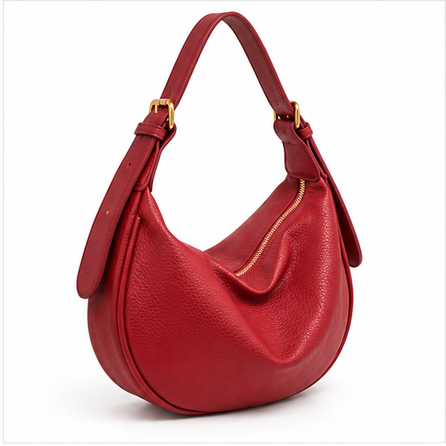 Red Crescent Slouchy Leather Shoulder Bag-1