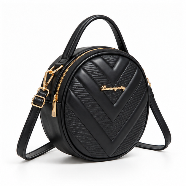 Quilted Round Black Crossbody Handbag Purse-1