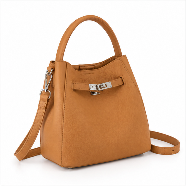 Elegant Tan Textured Leather Bucket Handbag-1
