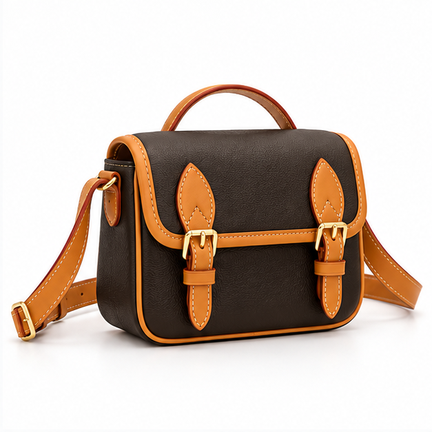 Vintage Two-Tone Buckle Crossbody Satchel-1