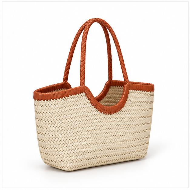 Handwoven Raffia Tote Bag With Handles-1