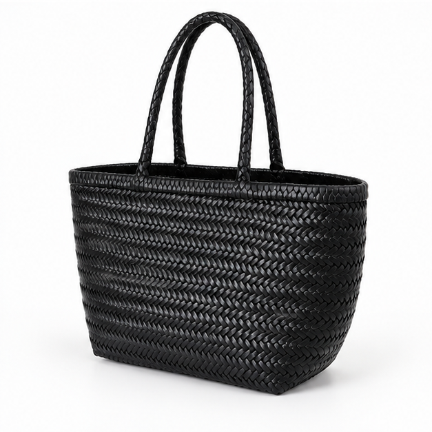 Black Woven Structured Everyday Carry Tote-3