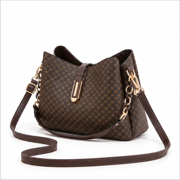 Elegant Coffee Monogram Chain Shoulder Handbag-3