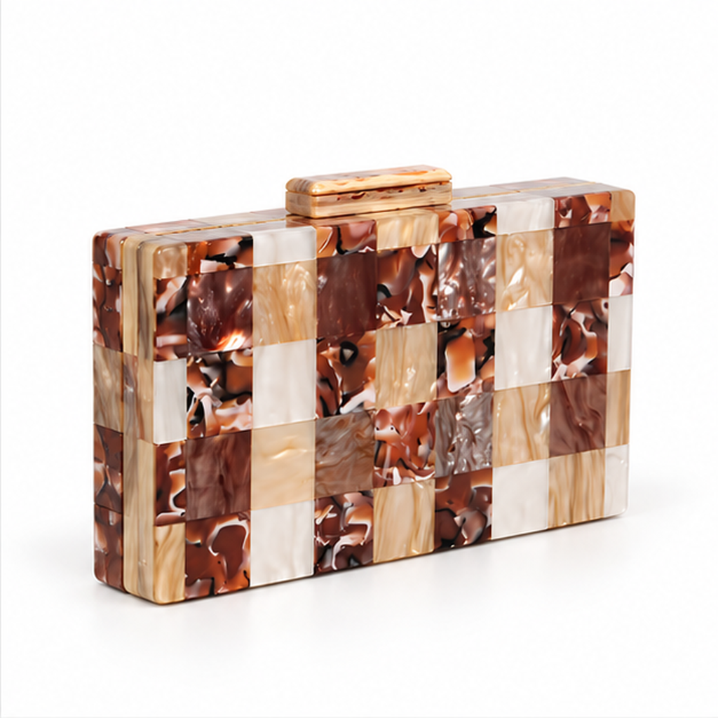 Marble Mosaic Structured Evening Clutch Bag-1