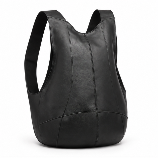 Black Minimalist Leather Everyday Shoulder Backpack-1