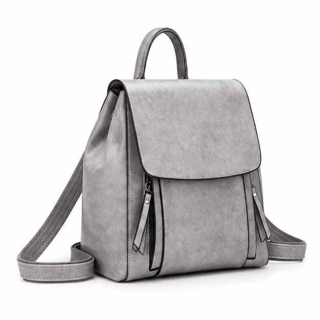 Elegant Grey Adjustable Flap Backpack Bag-1