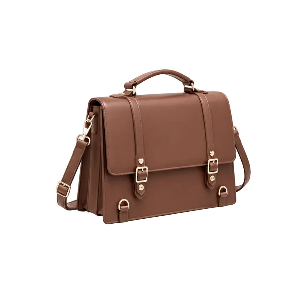 Elegant Brown Structured Buckle Shoulder Satchel