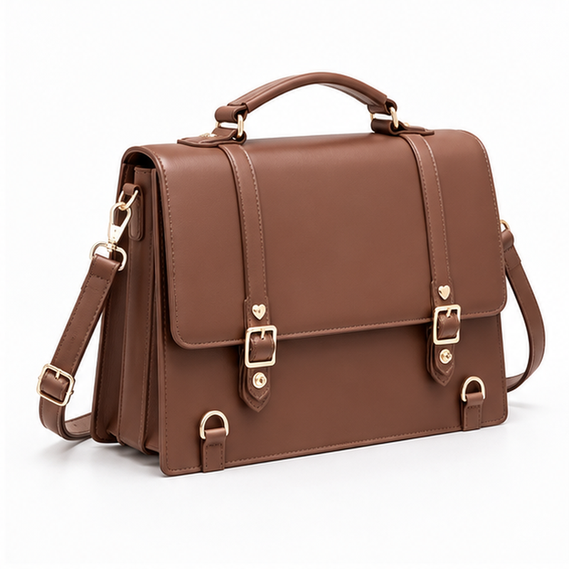 Elegant Brown Structured Buckle Shoulder Satchel-1