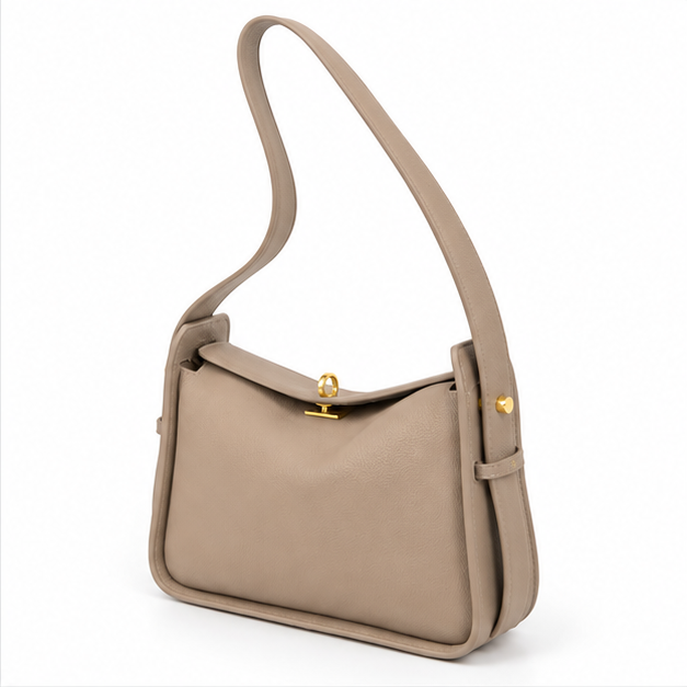 Grey Pebbled Leather Shoulder Handbag Design-3