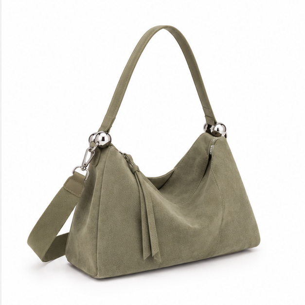 Green Suede Slouchy Shoulder Hobo Bag-1