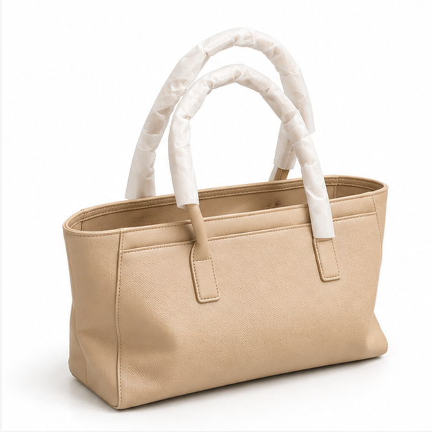 Beige Textured Everyday Carry Tote Handbag-1
