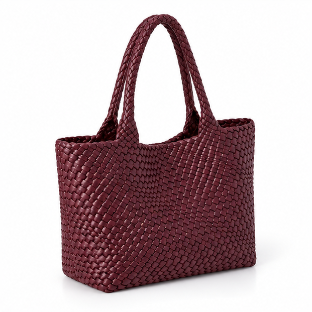 Burgundy Woven Leather Everyday Tote Bag-1