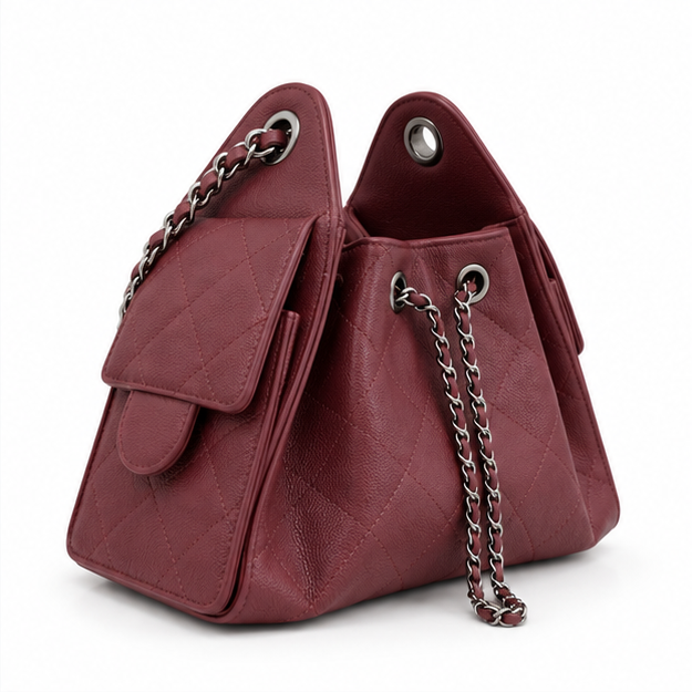 Burgundy Quilted Chain Drawstring Shoulder Bag-1