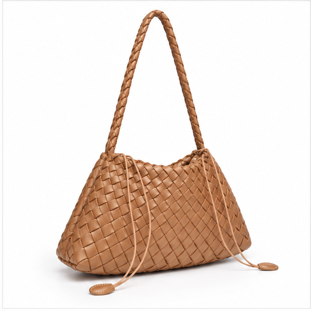 Light Brown Woven Leather Shoulder Bag-1