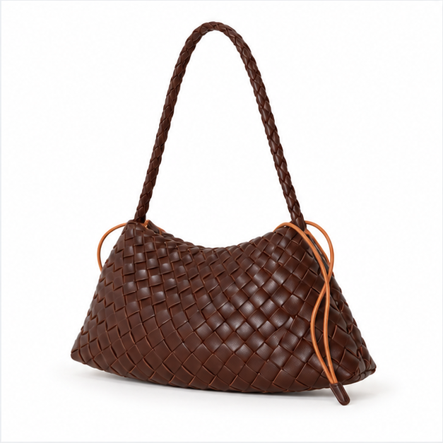 Woven Chocolate Brown Braided Shoulder Bag-3