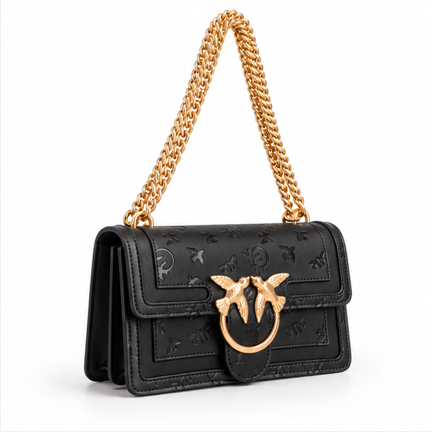 Black Embossed Gold Chain Shoulder Bag-1