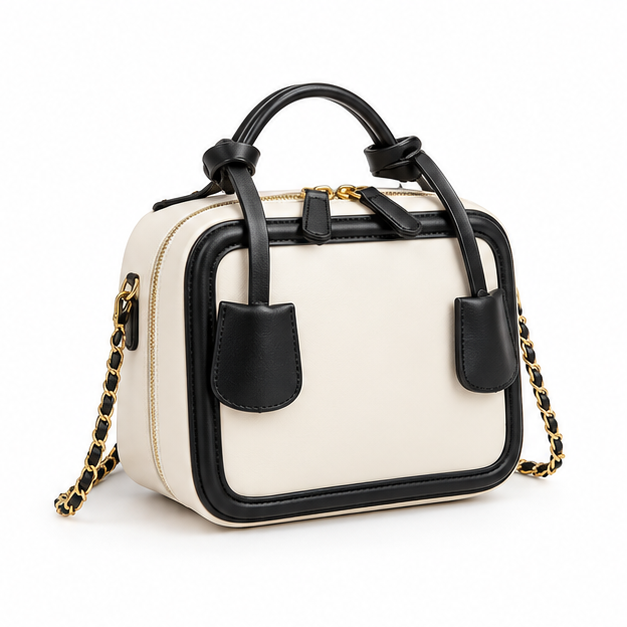 Elegant Contrast Chain Structured Shoulder Handbag-1