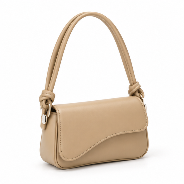 Khaki Curved Flap Shoulder Handbag-1