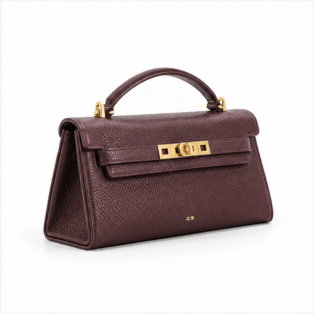 Burgundy Structured Top Handle Statement Handbag-1